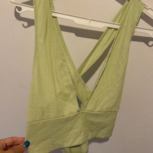 Lime Green Ribbed Cross-Back Top